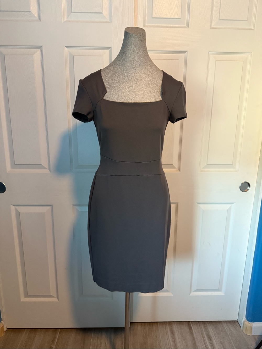 Banana Republic Gray Square-Neck Midi Sheath Dress
